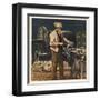 Victorian Metalworker Machining a Part in His Workshop-null-Framed Art Print