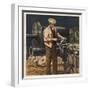 Victorian Metalworker Machining a Part in His Workshop-null-Framed Art Print