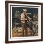 Victorian Metalworker Machining a Part in His Workshop-null-Framed Art Print