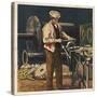 Victorian Metalworker Machining a Part in His Workshop-null-Stretched Canvas