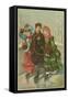 Victorian Print of Three People Ice Skating-null-Framed Stretched Canvas