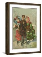 Victorian Print of Three People Ice Skating-null-Framed Giclee Print