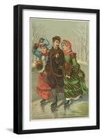 Victorian Print of Three People Ice Skating-null-Framed Giclee Print