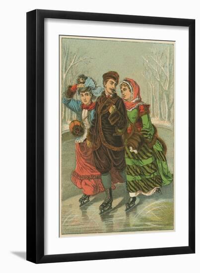 Victorian Print of Three People Ice Skating-null-Framed Giclee Print