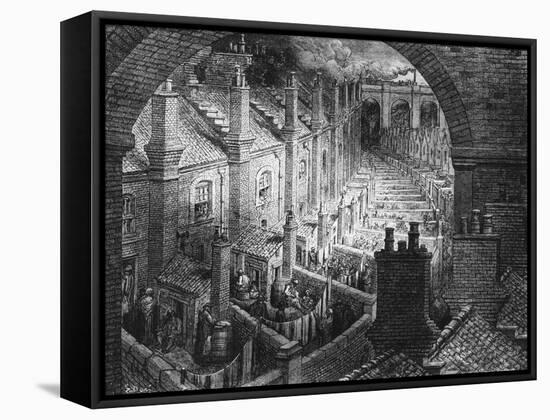 Victorian Print of View over London Roof-Tops-null-Framed Stretched Canvas