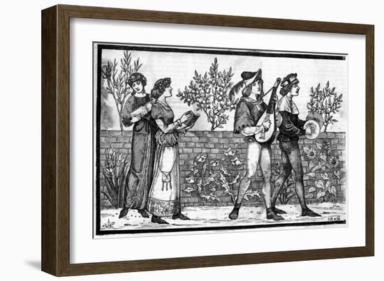 Victorian Reconstruction of Medieval Music Making-null-Framed Art Print