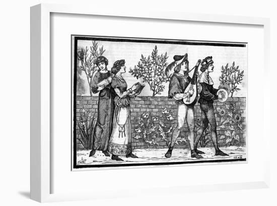 Victorian Reconstruction of Medieval Music Making-null-Framed Art Print