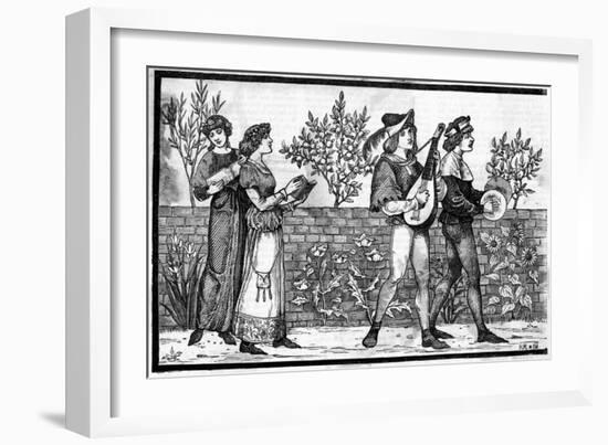 Victorian Reconstruction of Medieval Music Making-null-Framed Art Print