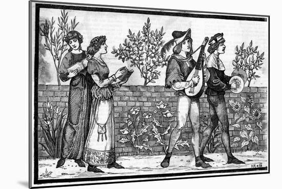 Victorian Reconstruction of Medieval Music Making-null-Mounted Art Print