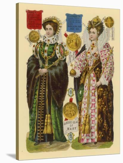 Victorian Scrap: Queen Mary I, Queen Elizabeth I-English School-Stretched Canvas