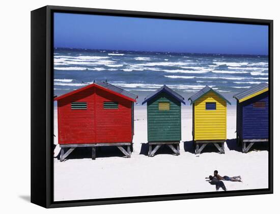 Victorian-Style Bathing Boxes on the Beach, Western Cape, South Africa-John Warburton-lee-Framed Stretched Canvas