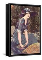 Victorian Woman in Hat Drawing-null-Framed Stretched Canvas