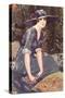 Victorian Woman in Hat Drawing-null-Stretched Canvas