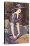 Victorian Woman in Hat Drawing-null-Stretched Canvas