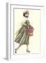 Victorian Woman in Stripped Dress Basket of Apples-null-Framed Art Print