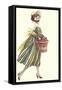 Victorian Woman in Stripped Dress Basket of Apples-null-Framed Stretched Canvas