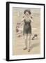 Victorian Woman Shouting on Beach-null-Framed Art Print