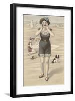 Victorian Woman Shouting on Beach-null-Framed Art Print