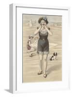 Victorian Woman Shouting on Beach-null-Framed Art Print