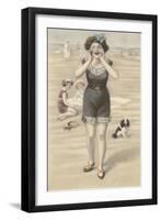 Victorian Woman Shouting on Beach-null-Framed Art Print