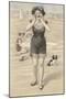 Victorian Woman Shouting on Beach-null-Mounted Art Print