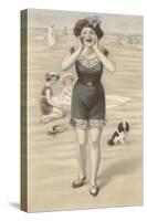 Victorian Woman Shouting on Beach-null-Stretched Canvas