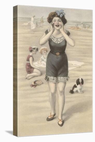 Victorian Woman Shouting on Beach-null-Stretched Canvas