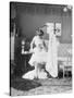 Victorian Woman Undressing in the Bath-null-Stretched Canvas