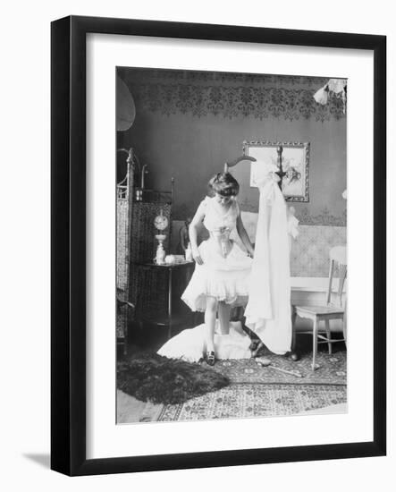 Victorian Woman Undressing in the Bath-null-Framed Photographic Print