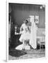 Victorian Woman Undressing in the Bath-null-Framed Photographic Print