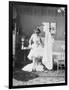 Victorian Woman Undressing in the Bath-null-Framed Photographic Print