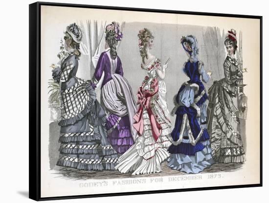 Victorian Women in Winter Fashions, 1875-null-Framed Stretched Canvas