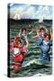 Victorian Women Swimming In The Surf-null-Stretched Canvas