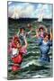 Victorian Women Swimming In The Surf-null-Mounted Art Print