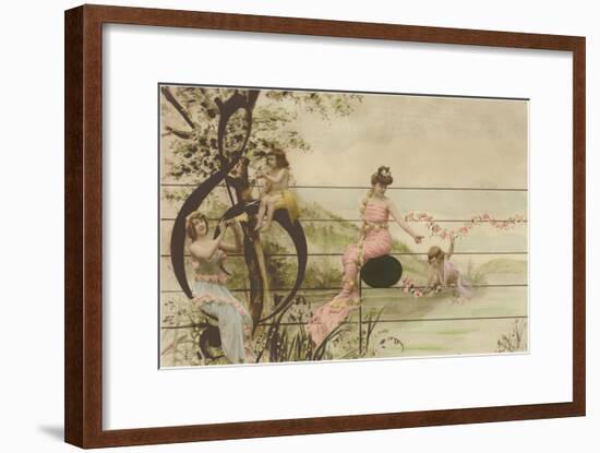 Victorians Seated on Musical Staff and Clef-null-Framed Art Print