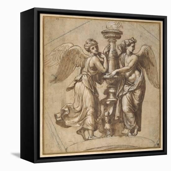 Victories Embracing a Candelabrum-Giovanni Francesco Penni-Framed Stretched Canvas