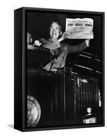 Victorious President Harry Truman Displaying Chicago Daily Tribune Headline, Dewey Defeats Truman-W^ Eugene Smith-Framed Stretched Canvas