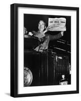 Victorious President Harry Truman Displaying Chicago Daily Tribune Headline, Dewey Defeats Truman-W^ Eugene Smith-Framed Photographic Print