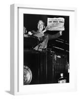 Victorious President Harry Truman Displaying Chicago Daily Tribune Headline, Dewey Defeats Truman-W^ Eugene Smith-Framed Photographic Print