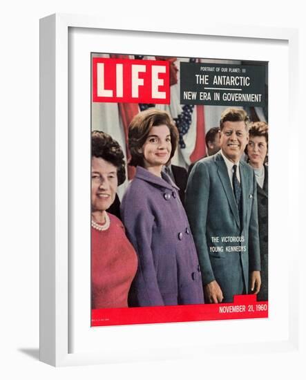 Victorious Young Kennedys, President-elect John Kennedy with Wife and Mother, November 21, 1960-Paul Schutzer-Framed Photographic Print