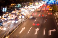 Double Exposure of Night Traffic Scene-victorn-Framed Stretched Canvas