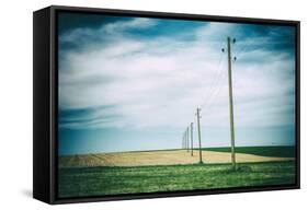 Vielbrunn, Hesse, Germany, Old Power Supply Lines Above Fields-Bernd Wittelsbach-Framed Stretched Canvas