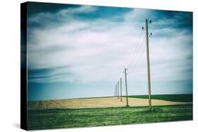 Vielbrunn, Hesse, Germany, Old Power Supply Lines Above Fields-Bernd Wittelsbach-Stretched Canvas