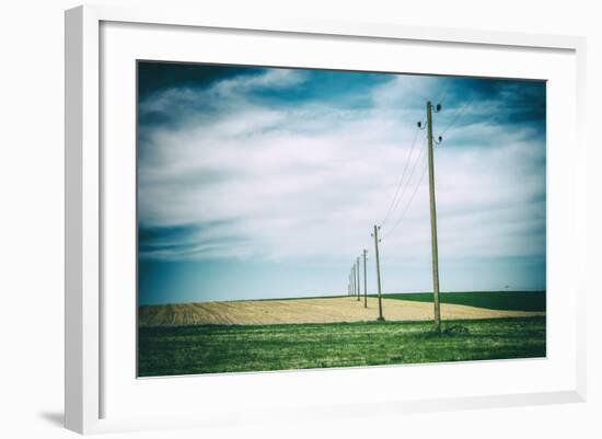 Vielbrunn, Hesse, Germany, Old Power Supply Lines Above Fields-Bernd Wittelsbach-Framed Photographic Print