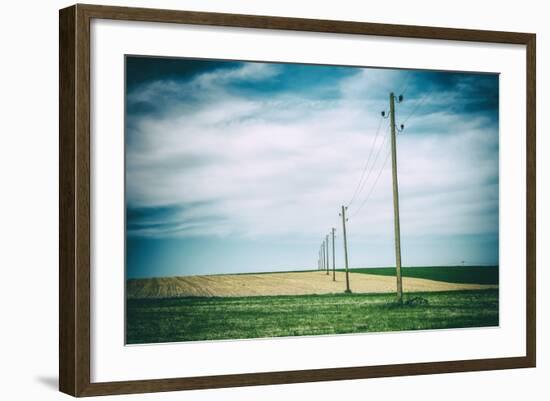 Vielbrunn, Hesse, Germany, Old Power Supply Lines Above Fields-Bernd Wittelsbach-Framed Photographic Print