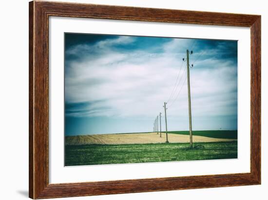 Vielbrunn, Hesse, Germany, Old Power Supply Lines Above Fields-Bernd Wittelsbach-Framed Photographic Print