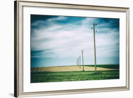 Vielbrunn, Hesse, Germany, Old Power Supply Lines Above Fields-Bernd Wittelsbach-Framed Photographic Print