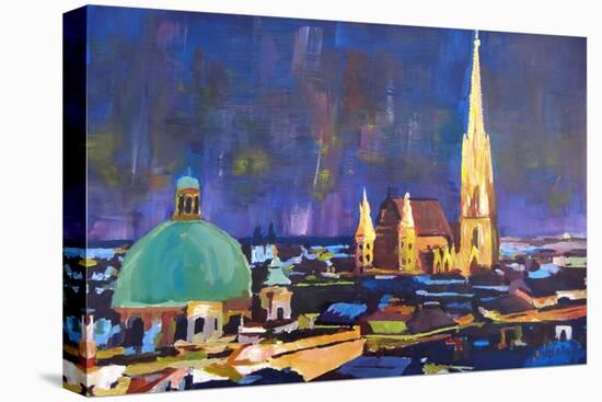 Vienna Skyline with St Stephan at Night-Markus Bleichner-Stretched Canvas