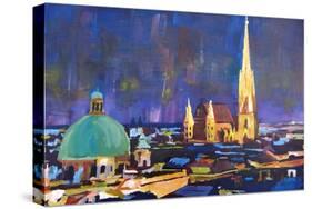 Vienna Skyline with St Stephan at Night-Markus Bleichner-Stretched Canvas