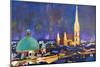 Vienna Skyline with St Stephan at Night-Markus Bleichner-Mounted Art Print